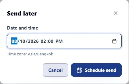 Zimphony Send Later dialog for scheduling an email.