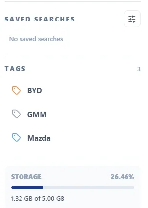 Zimphony Mail sidebar with saved searches and tags.