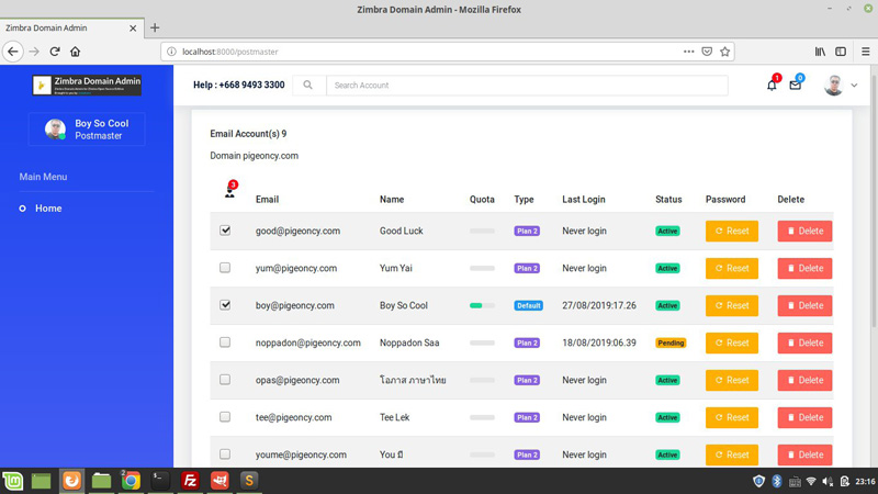 Zimbra Domain Admin Page